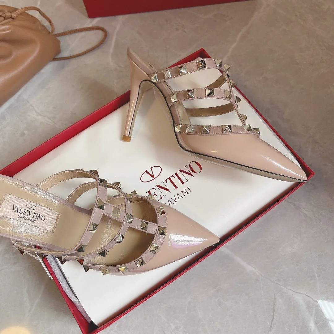 Valentino Women Nude Patent Leather Studded Mules product view 6