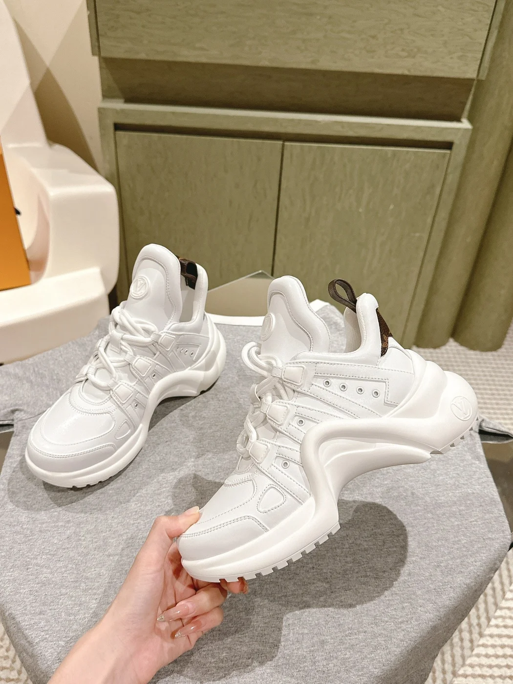 Louis Vuitton Women White Leather Chunky Sneakers product view 6