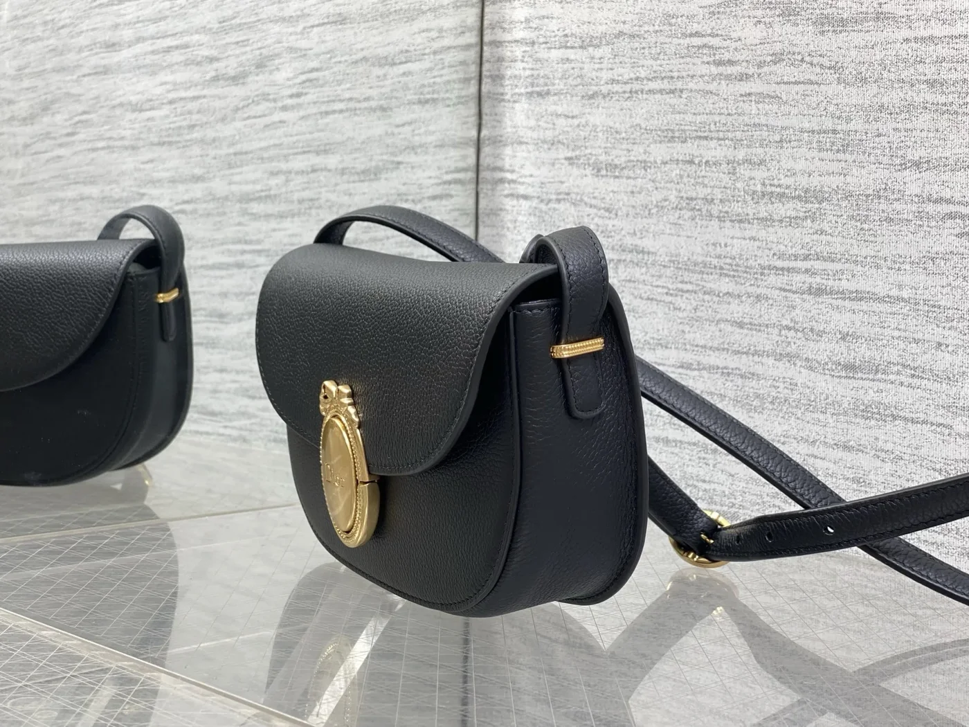 Dior Small Dior Médaillon Flap Bag in black product view 3