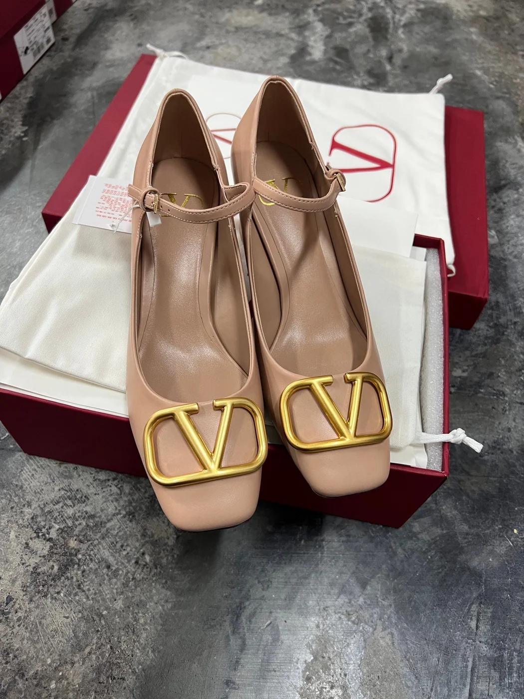 Valentino Women Beige Leather Mary Jane Flats product view 1