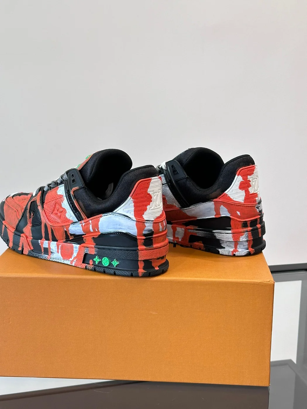 Louis Vuitton Men Black Red Painted Leather Sneakers product view 5