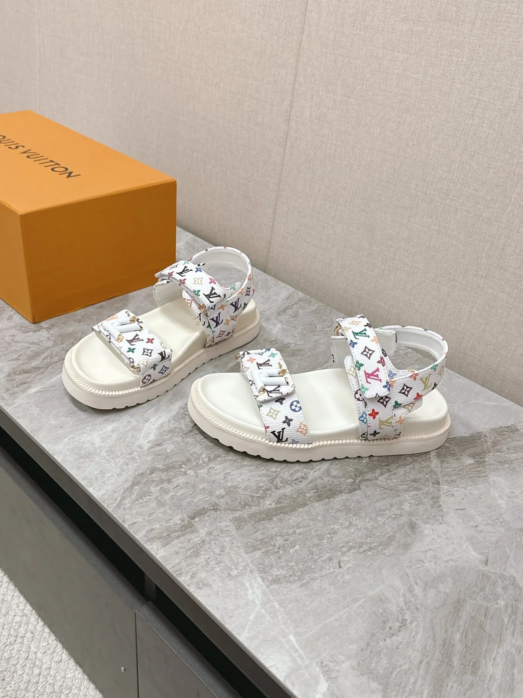 Louis Vuitton Women White Patterned Fabric Sandals product view 3