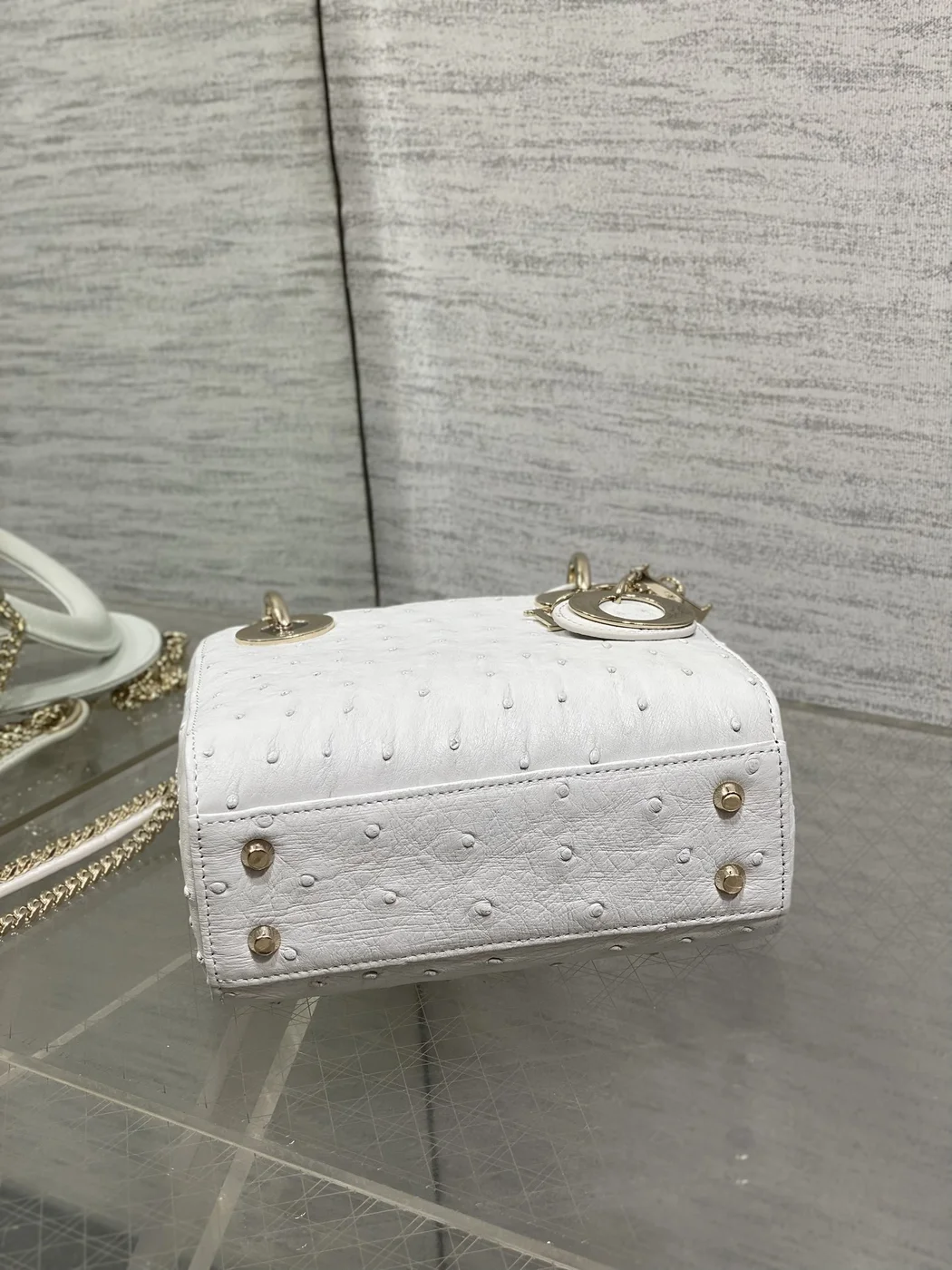 Dior Mini Lady Dior bag in white ostrich leather product view 6