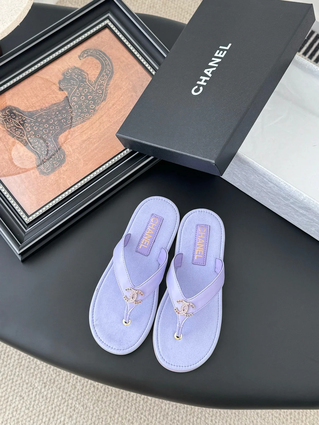 Chanel Women Light Purple Leather Slides product view 1