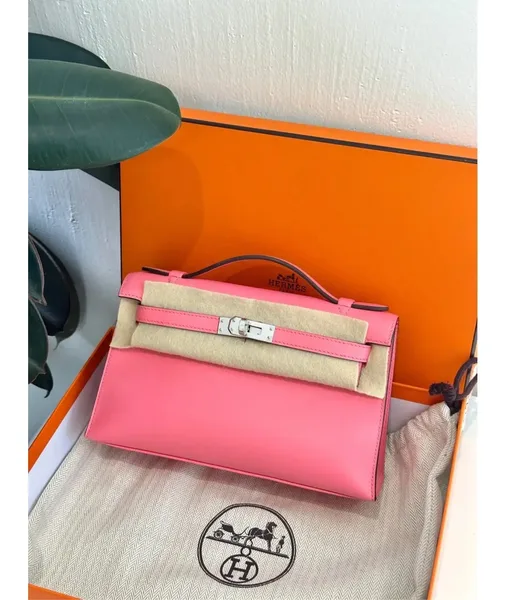 Hermès Kelly Pochette in swift leather Rose Azalee Bag product view 4