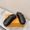 Louis Vuitton Women Black Leather Mules — Round Gold-Tone Buckle Detail product view 6