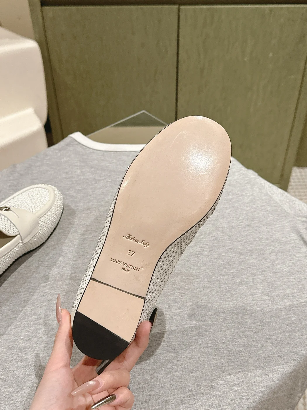 Louis Vuitton Women White Leather Studded Loafers product view 2