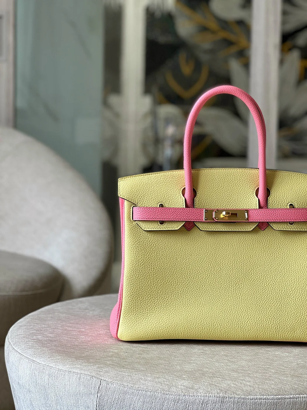 Hermès Birkin 30 Yellow/Rose Pink Togo Leather Gold Hardware Bag product view 5