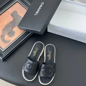 Chanel Women Black Leather Quilted Slides product view 1