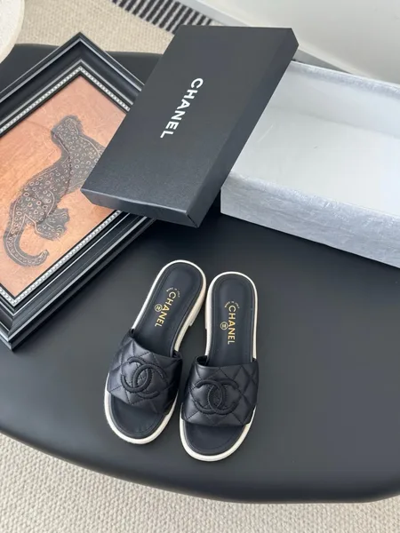 Chanel Women Black Leather Quilted Slides product view 1