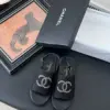 Chanel Women Black Fabric Logo Embellished Sandals product view 1