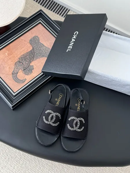 Chanel Women Black Fabric Logo Embellished Sandals product view 1