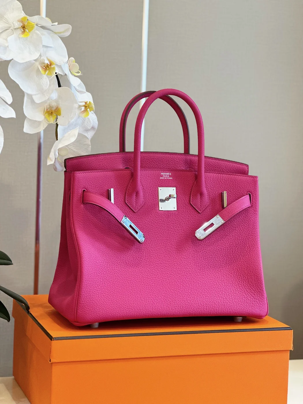 Hermès Birkin 30 Rose Shocking Taurillon Clemence Palladium Hardware Bag product view 6