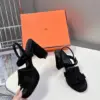 Hermès Women Black Suede Sandals product view 5