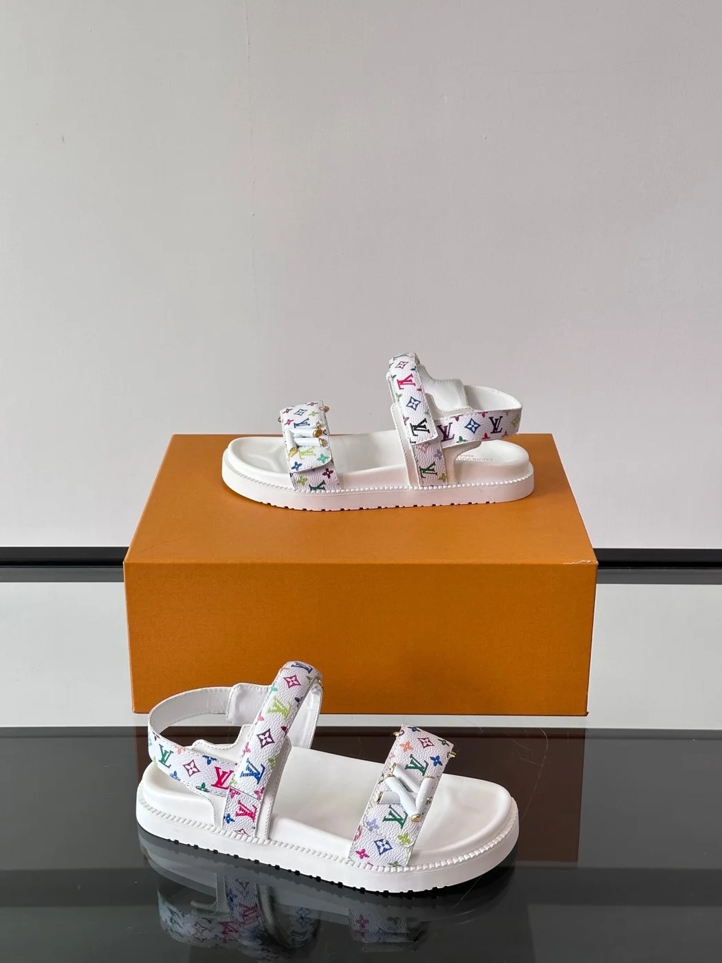 Louis Vuitton Men White Canvas Multicolor Logo Sandals product view 4