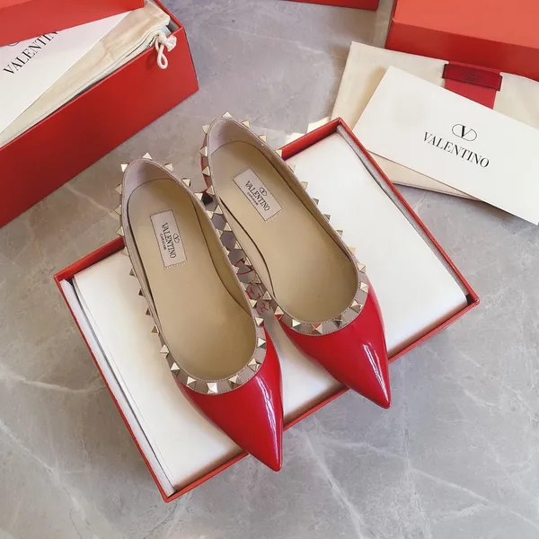 Valentino Women Red Patent Leather Studded Flats product view 3