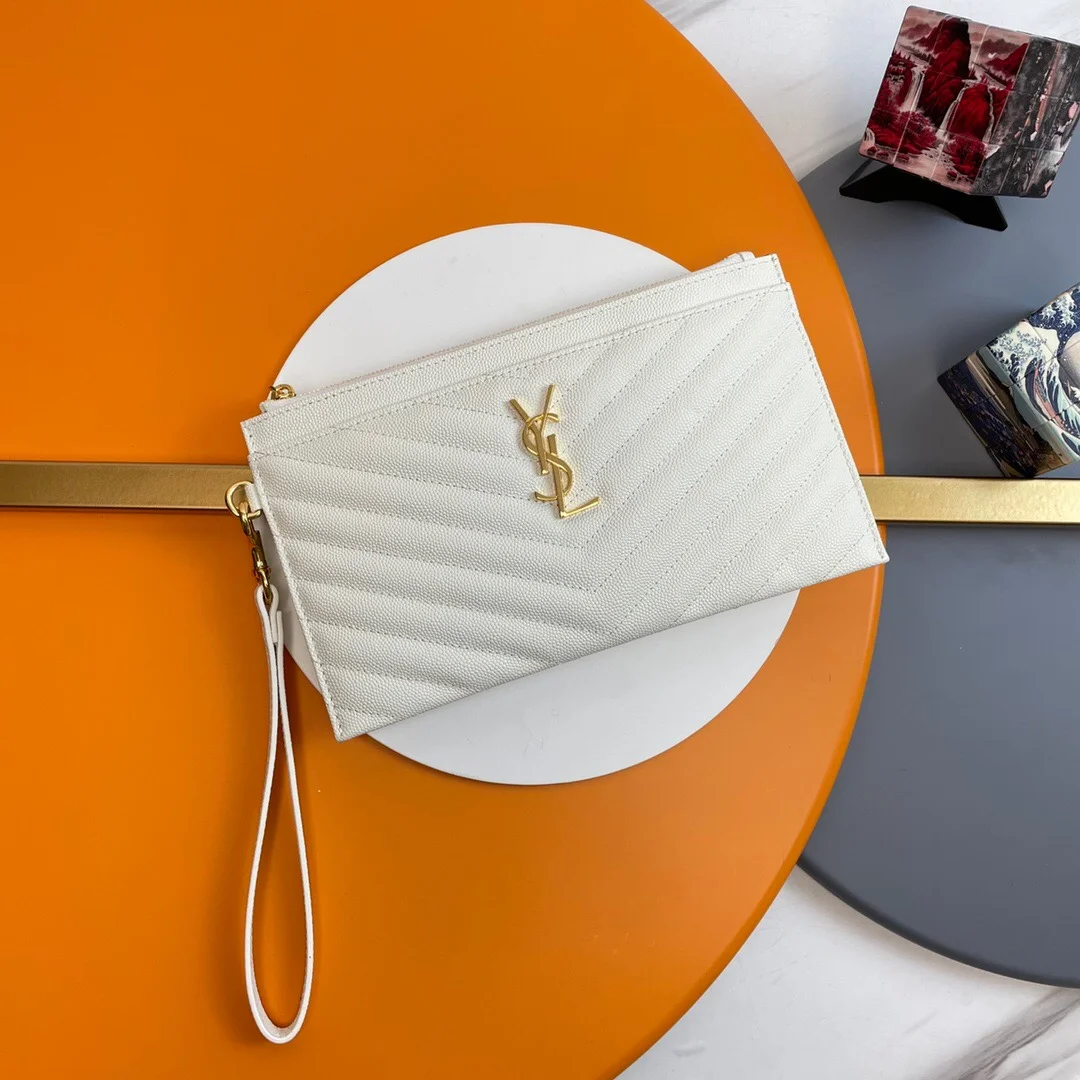 Saint Laurent Cassandre MATTELASÈ Large Zipped Pouch In Grain De Poudre Embossed Leather product view 1
