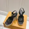 Louis Vuitton Women Black Leather Espadrille Wedge Sandals product view 5