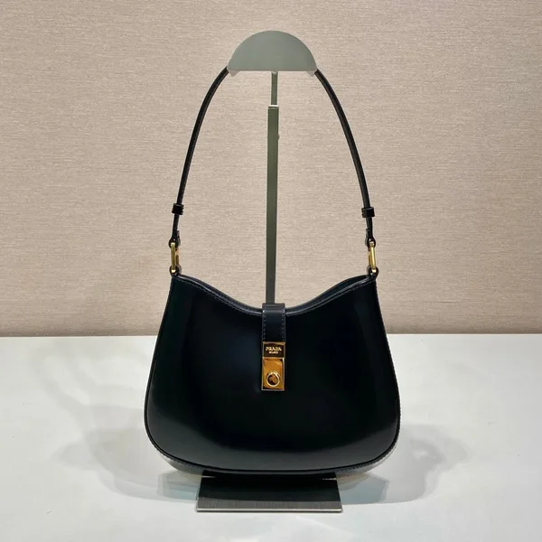 Prada Cleo Shoulder Bag 22 In Black Brushed Lambskin With Clasp Closure product view 1
