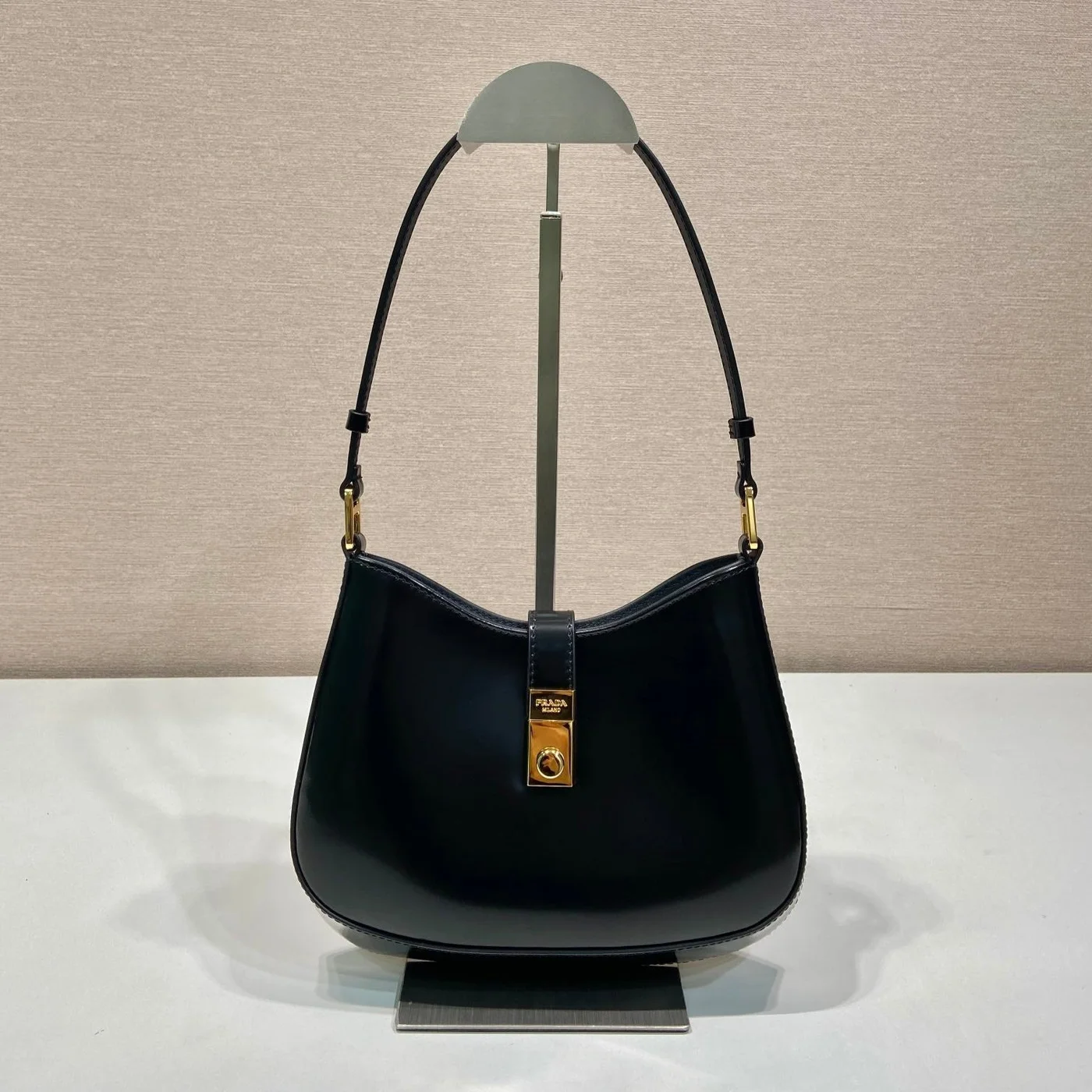 Prada Cleo Shoulder Bag 22 In Black Brushed Lambskin With Clasp Closure product view 1