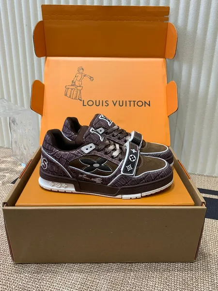 Louis Vuitton Women Brown Suede Leather Sneakers product view 3