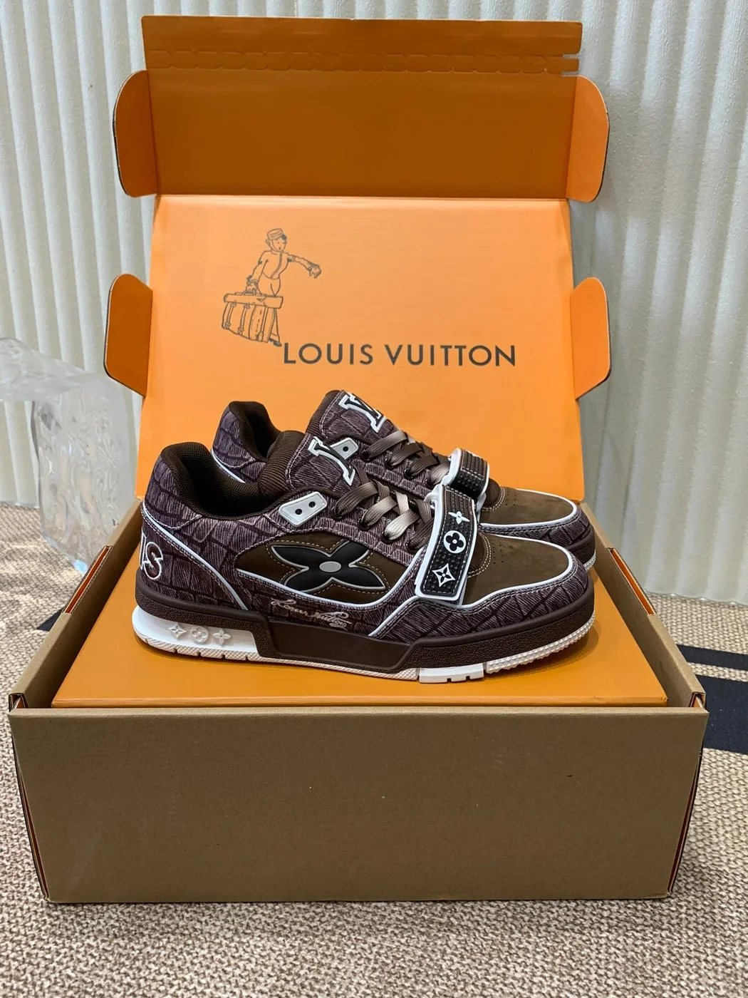 Louis Vuitton Women Brown Suede Leather Sneakers product view 3