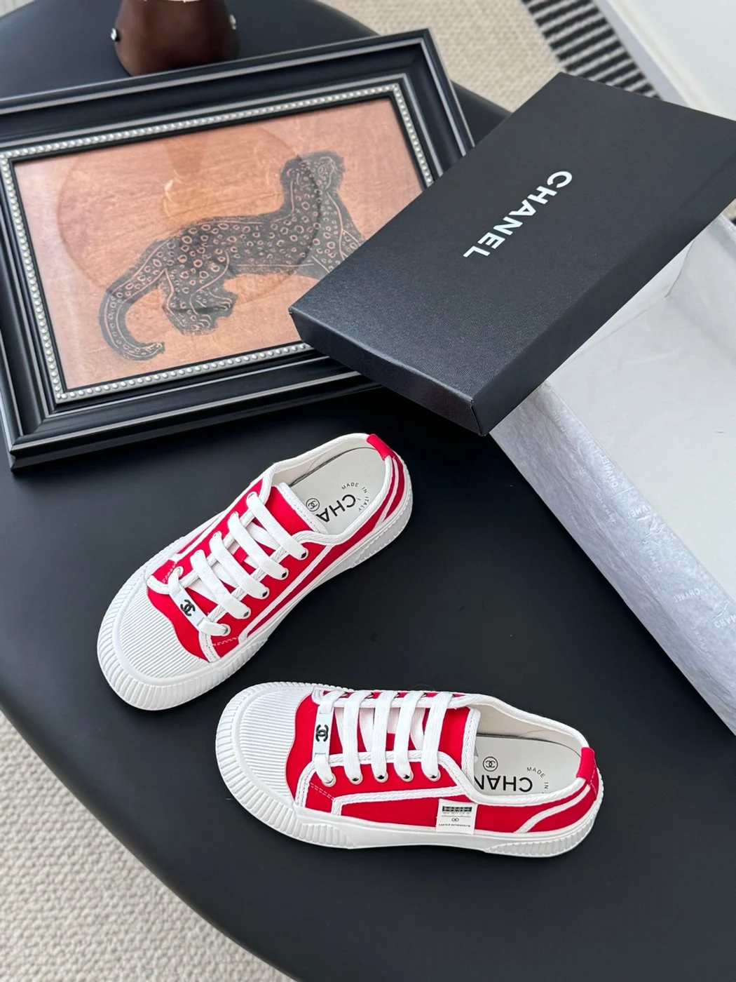 Chanel Women Red Canvas And Rubber Sneakers product view 6