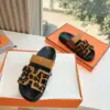 Hermès Women Tan Suede Leopard Print Slippers product view 4
