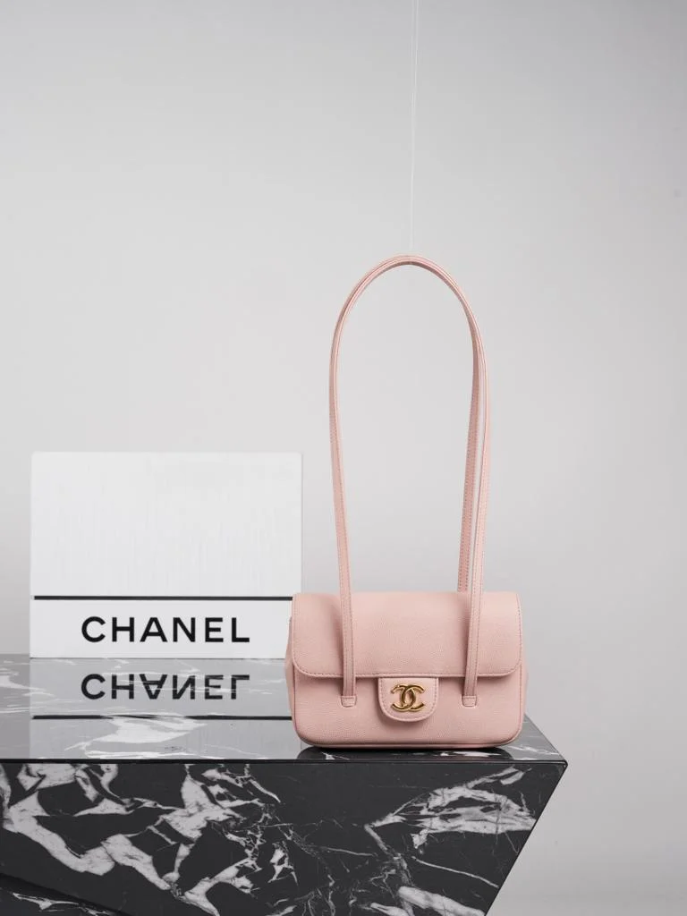 Chanel Caviar Preppy Coco Mini Flap bag in light pink color product view 8