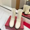 Valentino Women White Leather Mid-Calf Boots product view 4