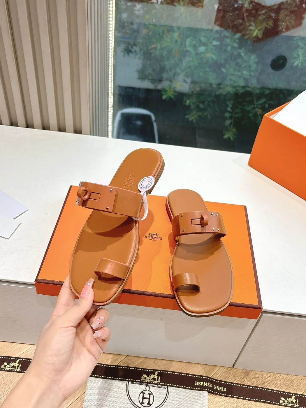 Hermès Women Tan Leather Sandals product view 6
