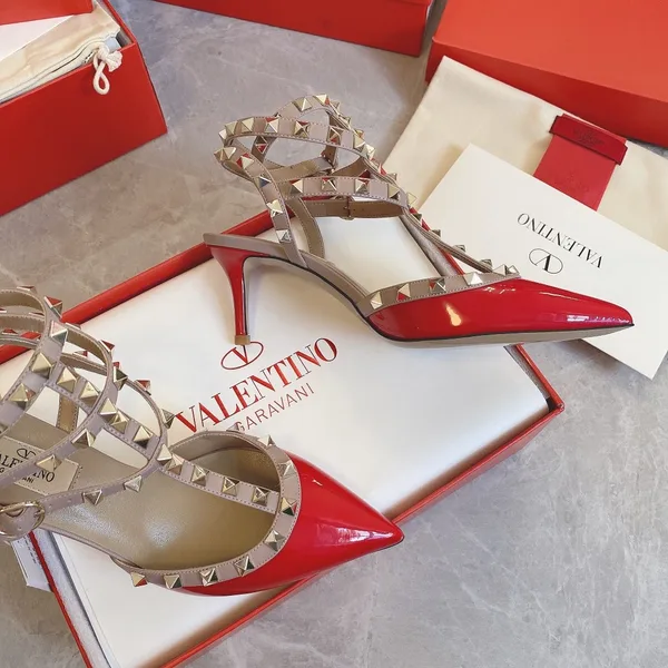 Valentino Women Red Patent Leather Studded Heels product view 3