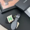 Chanel Women Beige Fabric Green Logo Slides product view 5