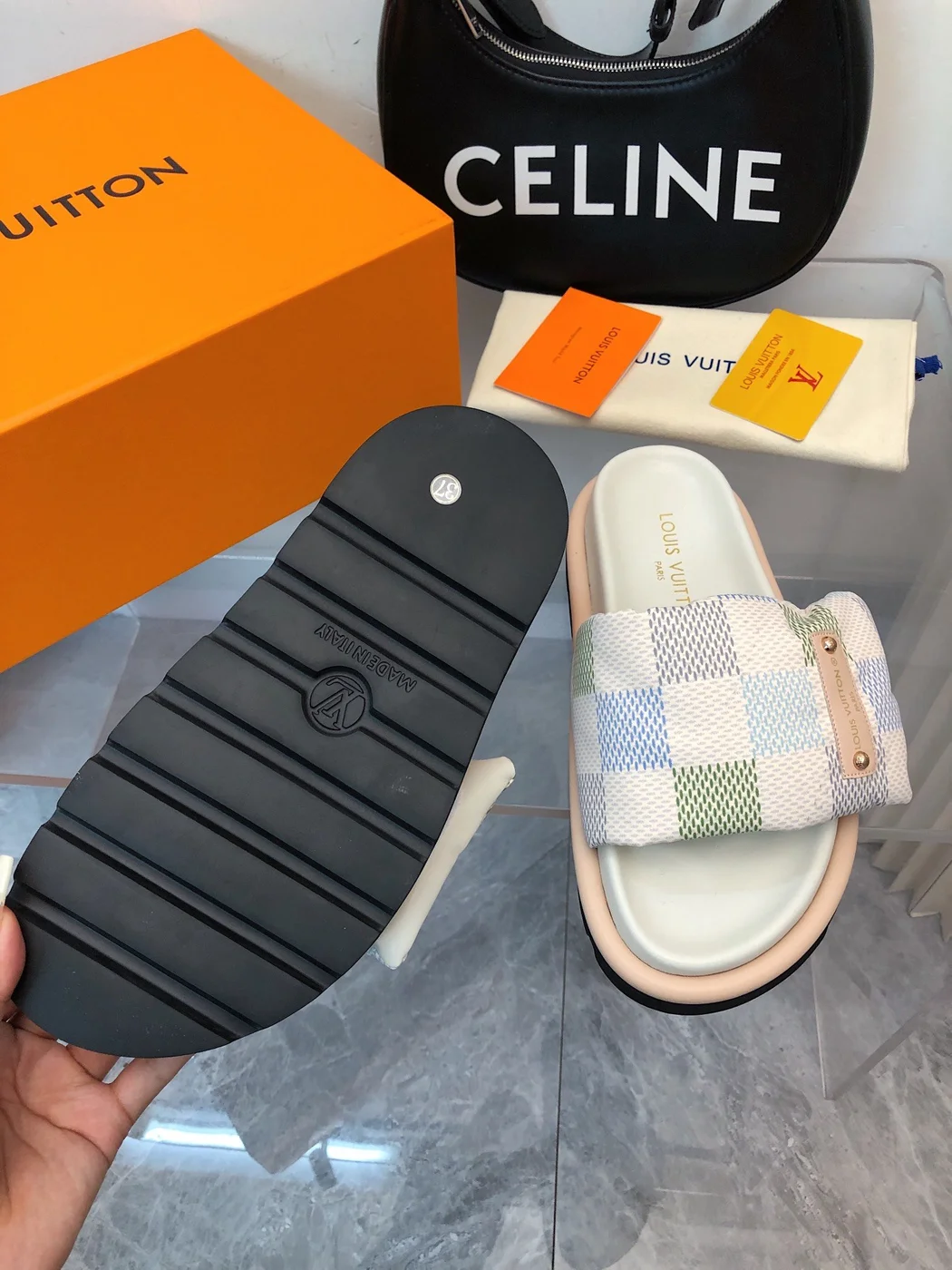 Louis Vuitton Women Multi Color Patterned Fabric Slippers product view 6
