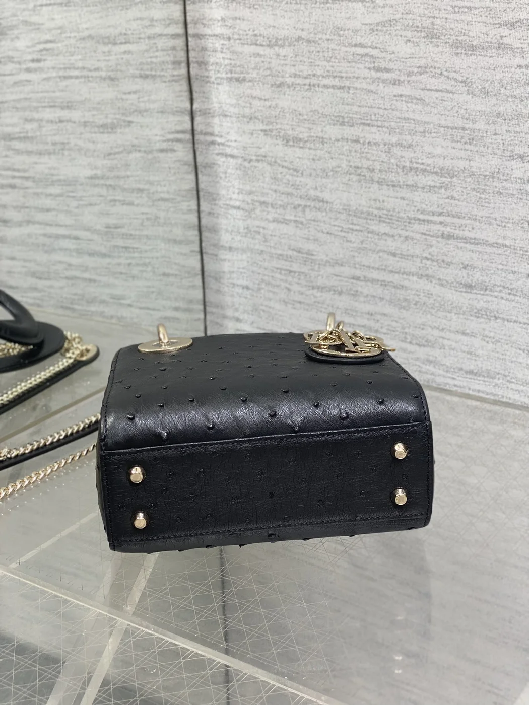 Dior Mini Lady Dior bag in Black Ostrich leather product view 6