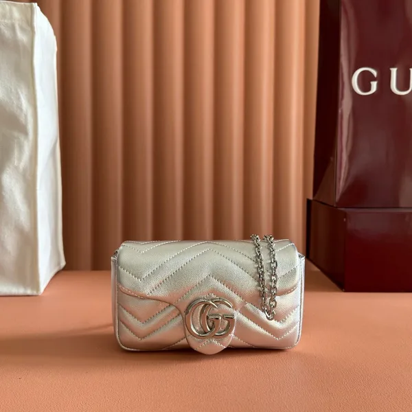 Gucci GG Marmont Bag 16 In Silver Lambskin product view 1