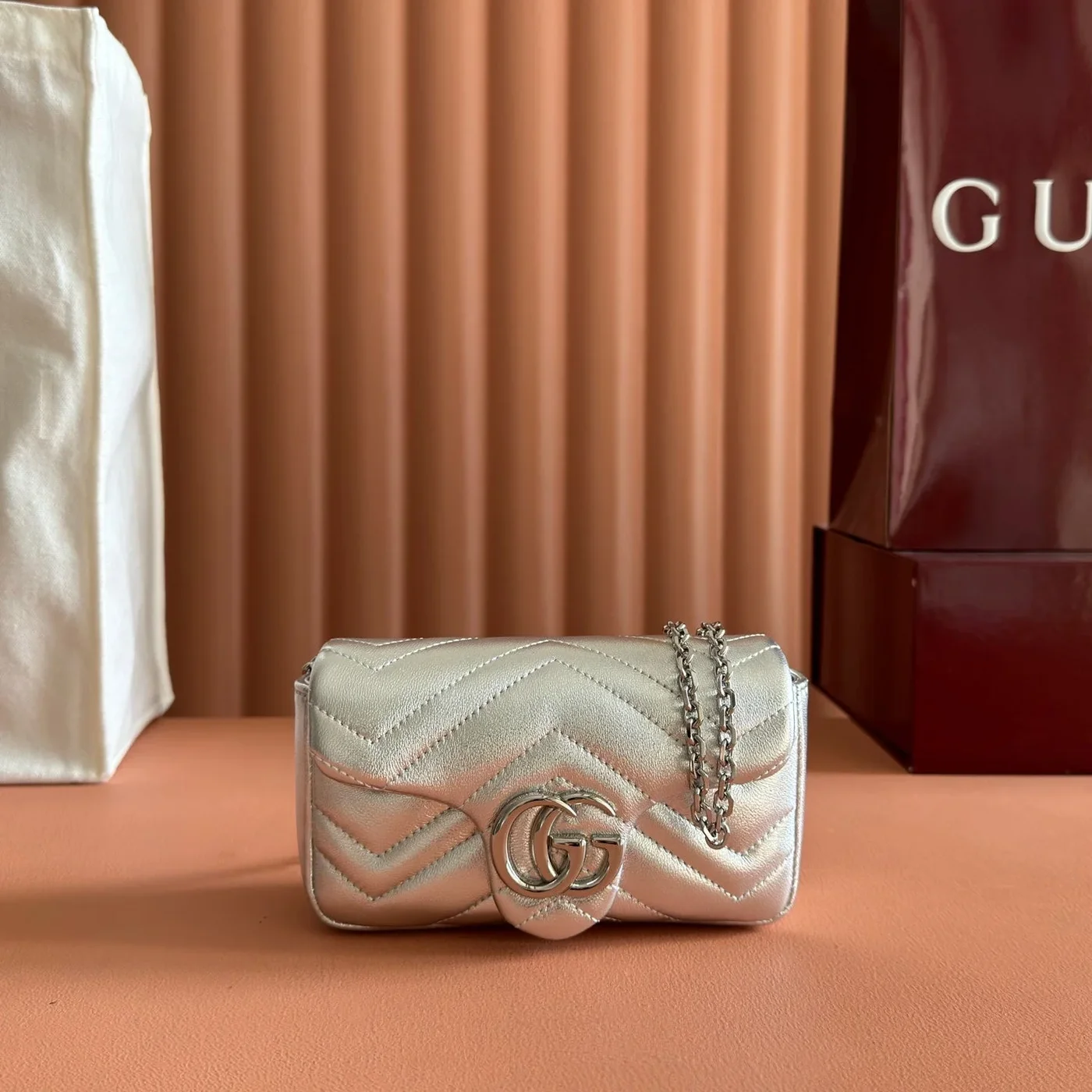 Gucci GG Marmont Bag 16 In Silver Lambskin product view 1