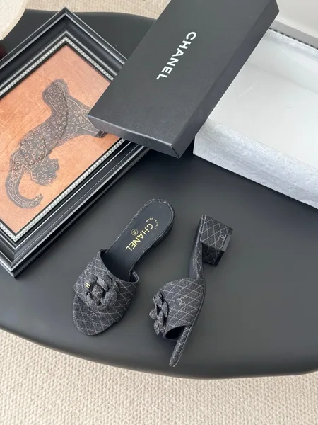 Chanel Women Black Fabric Quilted Mules product view 3