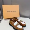 Louis Vuitton Women Brown White Leather Loafers product view 1