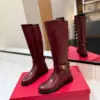Valentino Women Burgundy Leather Knee High Boots product view 3