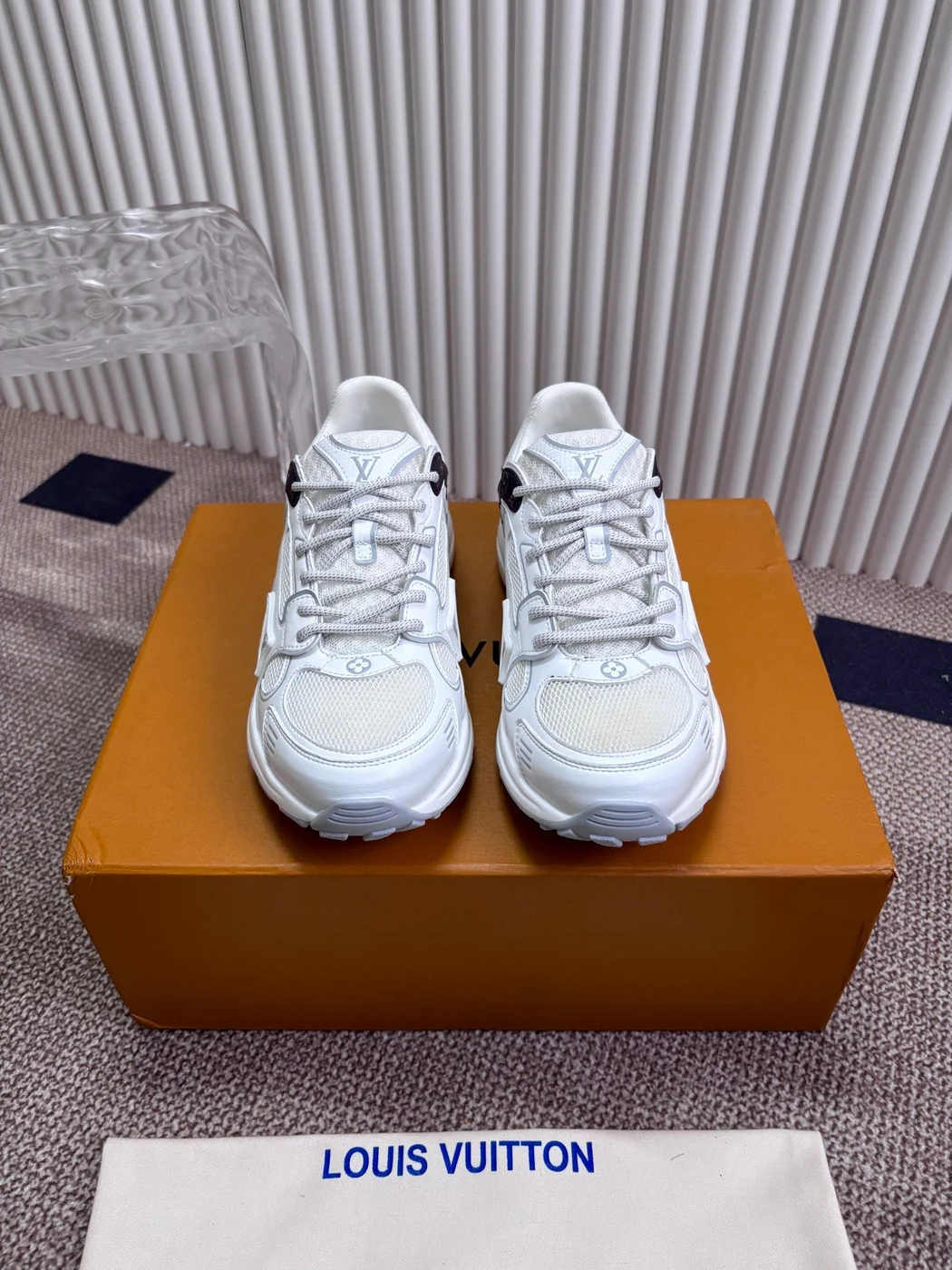 Louis Vuitton Women White Mesh Leather Sneakers product view 3