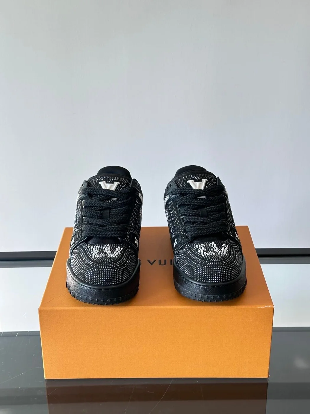 Louis Vuitton Men Black Fabric Embellished Sneakers product view 2