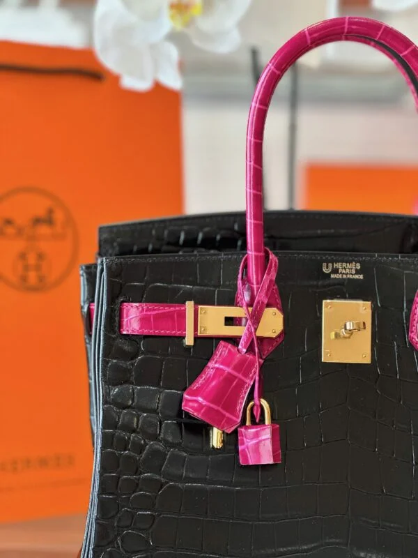 Hermès Birkin 30 Black/Pink Crocodile Leather – Custom Made Bag product view 4