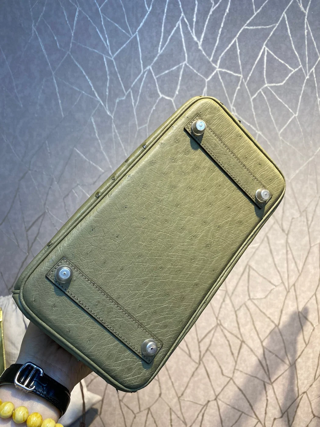 Hermès Birkin 30 cm Khaki Ostrich Leather Silver Hardware Bag product view 5