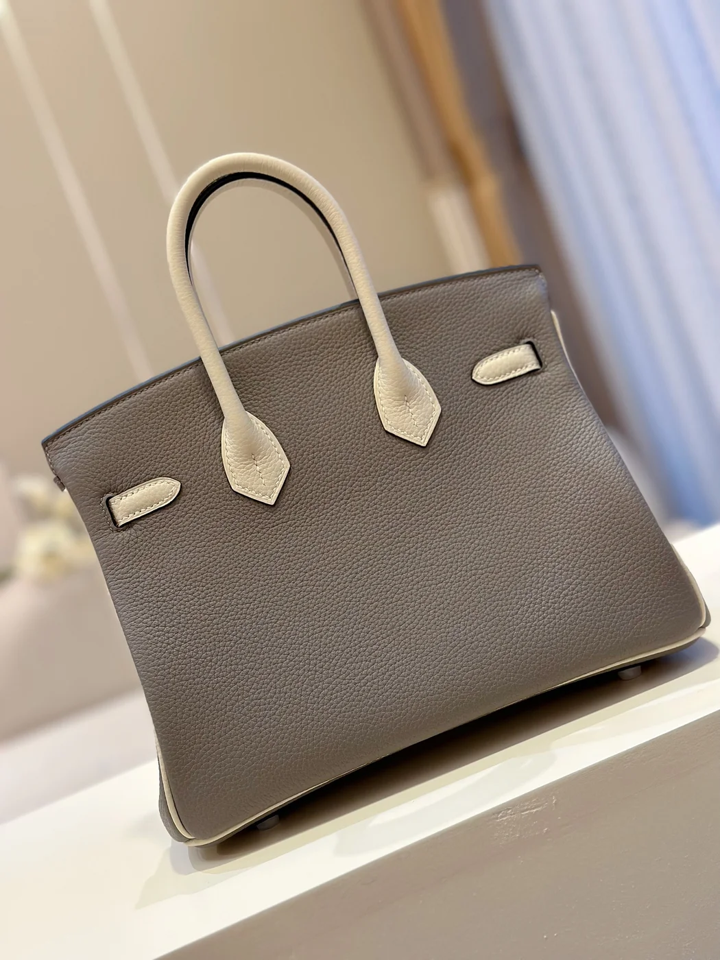 Hermès Birkin 25 Gray/Beige Customize Palladium Hardware Bag product view 4