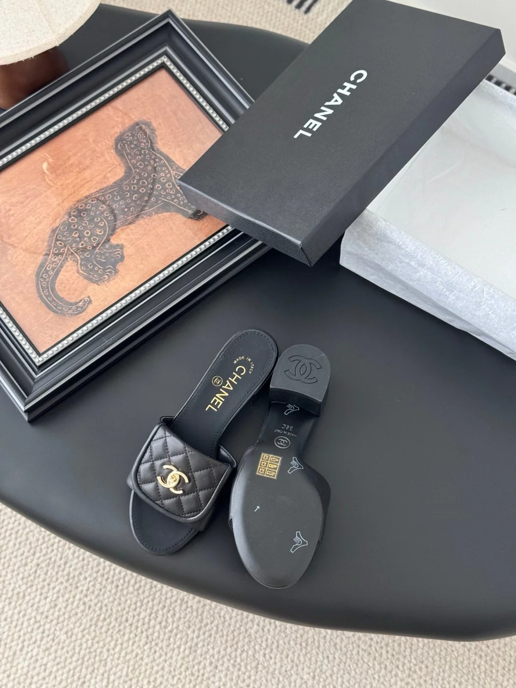 Chanel Women Black Quilted Leather Slides product view 4