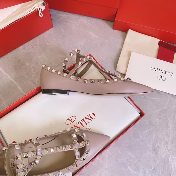 Valentino Women Beige Leather Studded Flats product view 3