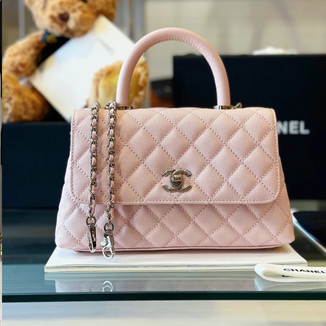 Chanel Coco Handbags Leather Pink With Silver Lock 23 cm product view 1