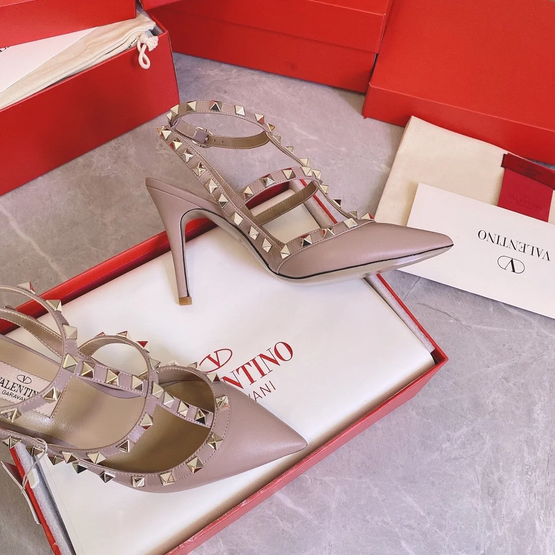 Valentino Women Beige Leather Studded Pumps product view 2