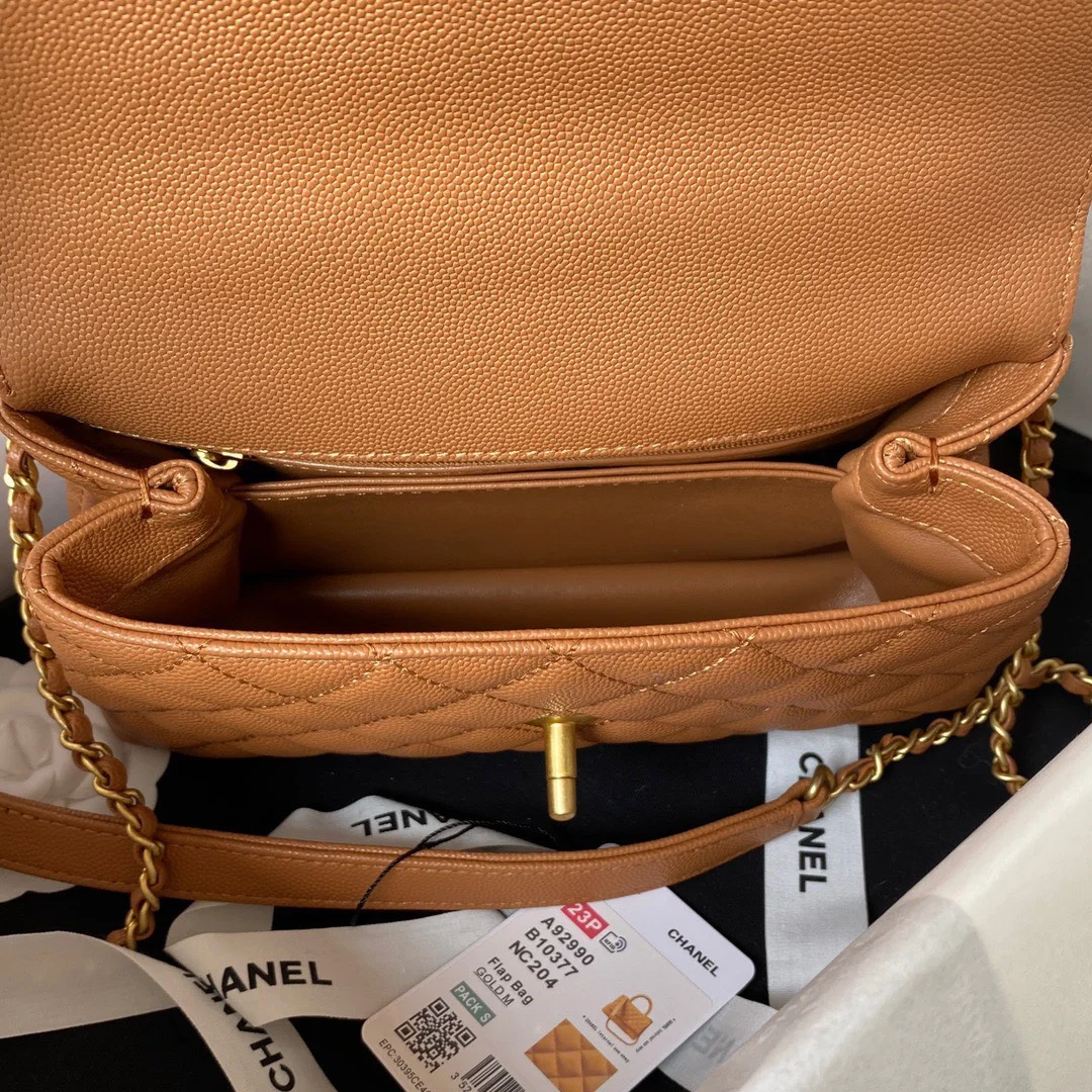 Chanel Coco Brown Leather With Lock Gold Handbags 24 cm product view 4